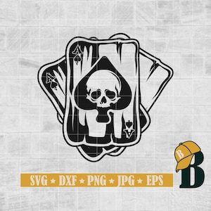 Pocket Aces Skull SVG, Poker Svg, Skull Gambling Svg, Playing Card Svg, Casino svg, Cricut & Silhouette, Printable, Clipart Png Dxf Jpg Eps