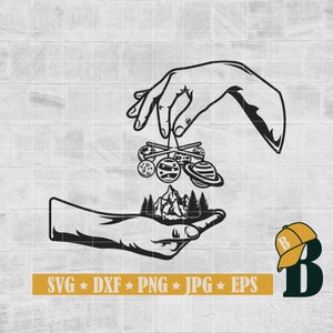Outdoor Hand Scene Svg Png, mountain scene svg, hand svg, planet svg, mountain svg, Outdoor Shirt,  cricut & silhouette, png dxf jpg eps