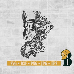 Floral Valkyrie svg png, Lady Warrior Svg, Valkyrie Clipart, Valkyrie Svg, Valkyrie with flowers svg, Norse Mythology svg, Png Dxf Jpg Eps