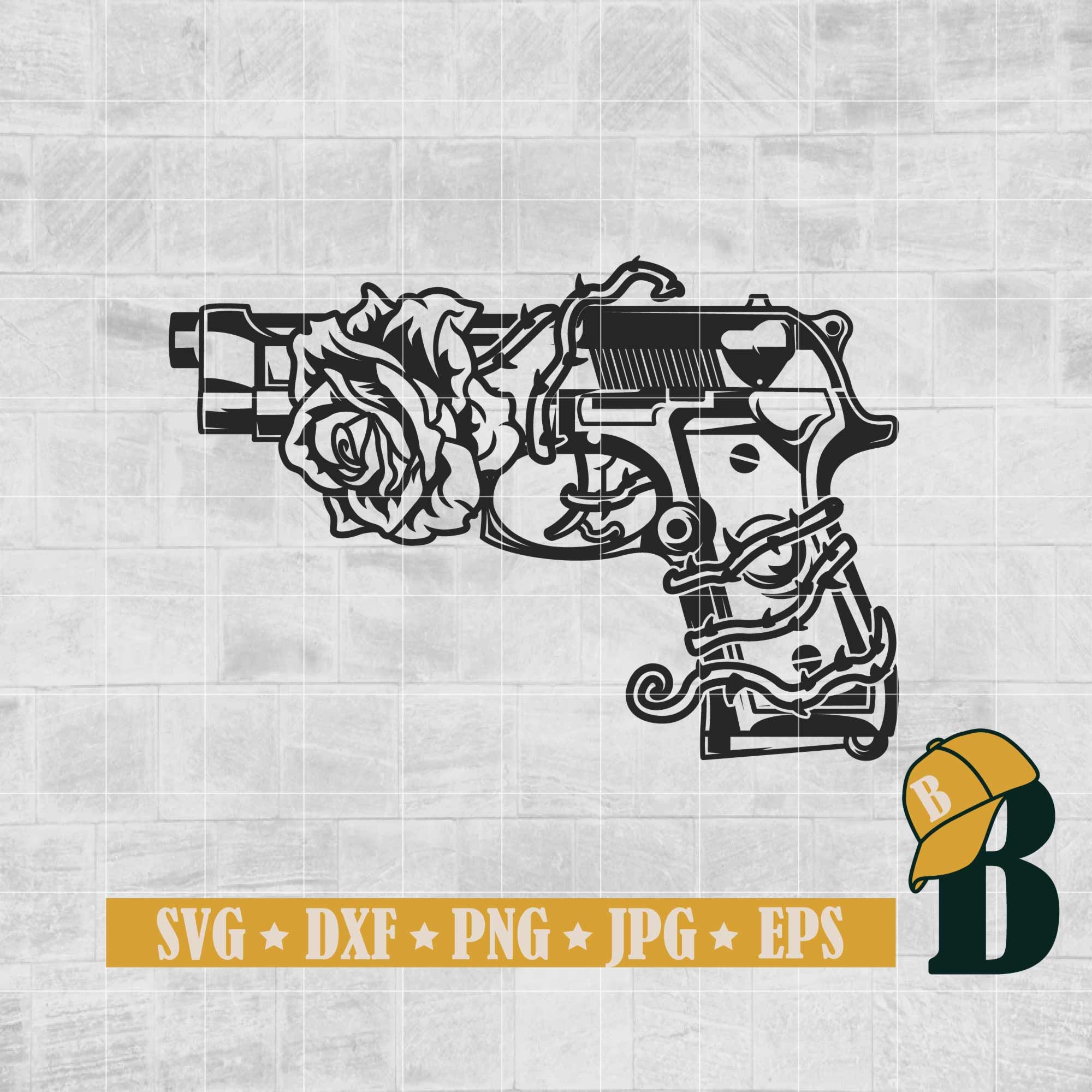 Gun Engravings Roses Gun and Roses SVG PNG, Hand Gun Roses Svg, Pistol Design, Roses Svg ...