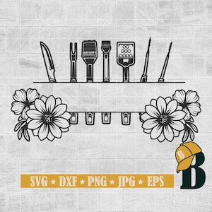 Floral Grill Tools Svg, Floral Chef Tools svg, Grill Tools Svg, Grillers Svg, Barbeque Svg, Grilling Svg, Grill Master Svg, bbq svg, Png Dxf
