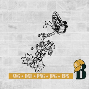 Floral skeleton hand Svg, Skeleton hand Svg, Hand with butterfly Svg, Bones finger Svg, Halloween cut file, Files for cricut, Eps, Png, Dxf
