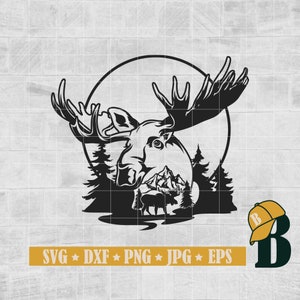 Moose Scene Svg Png, Moose Outdoor svg, Moose Svg, Moose Clipart, Moose Png, Forest Scene svg, Wild animal svg, Hunting svg, Png Dxf Jpg Eps