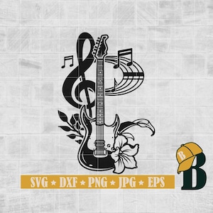 Floral Guitar Svg Png | Guitar Svg | Acoustic Guitar Svg | Electric Guitar Svg | Music Notes Svg | Cricut & Silhouette | Printable | Png Dxf