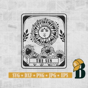 The Sun Svg, Mystical Svg, Celestial Svg, Tarot Card Svg, Boho Svg, Boho Illustration Svg, Witchcraft Svg, Tarot card sun Svg, Magic Svg