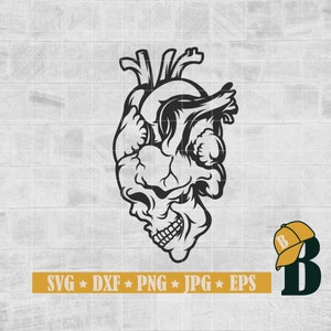 Skull Heart Svg Png, Love SVG, Gothic T-Shirt Decal Tattoo Graphics Design, Skull Svg, Cricut & Silhouette, Digital, Clipart, Png Dxf Eps