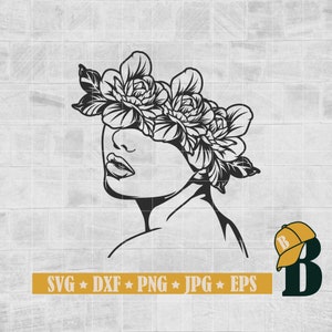 Half Floral Woman Svg Png, Woman with Flowers Svg, Floral Woman Svg, Floral Woman Svg File for Cricut and Silhouette, Png Dxf Jpg Eps
