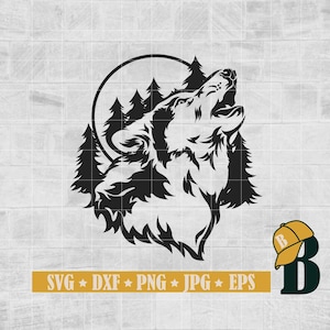 Howling Wolf svg, Wolf svg, Wolf Shirt svg, Animal Shirt svg, Wolf Clipart, Wolf Cutfile, Wolf png, Outdoor svg, Forest svg, Png Dxf Jpg Eps