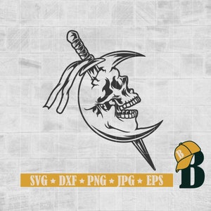 Moon Skull Svg, Celestial Svg, Skull Moon Svg, Skull Shirt, Cricut Silhouette Cameo Cutting File Printable Vector Digital Dxf Png Eps