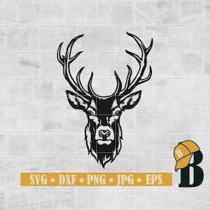 Deer Head Svg, Buck Svg, Deer Antler Svg, Hunting Svg, Hunter Svg, Hunting Shirt, Deer Hunting Svg, Cricut & Silhouette, Clipart Png Dxf Eps