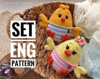 ENSEMBLE de motifs Amigurumi de poulet et de canard au crochet (PDF)