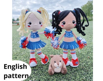 Сrochet wzór amigurumi Сheerleader lalka PDF angielska lalka diy lalka prezent lalka amigurumi szydełkowa lalka szydełkowy bóbr