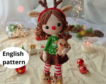 Christmas Crochet Amigurumi pattern Reindeer Doll PDF English pattern Christmas gift decor Christmas amigurumi toy Crochet doll Reindeer