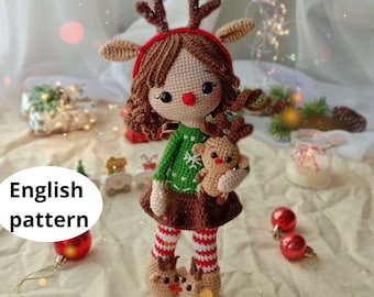 Christmas Crochet Amigurumi pattern Reindeer Doll PDF English pattern Christmas gift decor Christmas amigurumi toy Crochet doll Reindeer