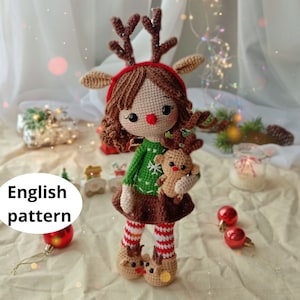 Christmas Crochet Amigurumi pattern Reindeer Doll PDF English pattern Christmas gift decor Christmas amigurumi toy Crochet doll Reindeer