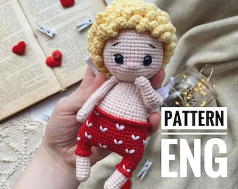 Giocattolo Cupido di San Valentino Schema Amigurumi all'uncinetto Bambola Cupido PDF Modello inglese Bambola Cupido di San Valentino