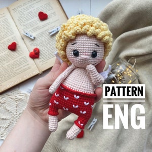 Valentine’s Day Cupid toy  Amigurumi crochet pattern Cupid boy doll PDF English pattern Valentine’s Day Cupid doll