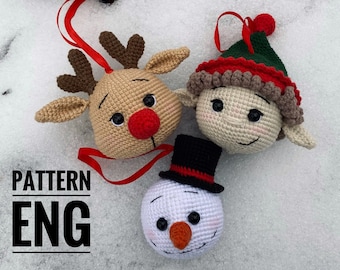 Christmas tree toy Amigurumi crochet pattern PDF English pattern Christmas tree boll deer elf snowmen