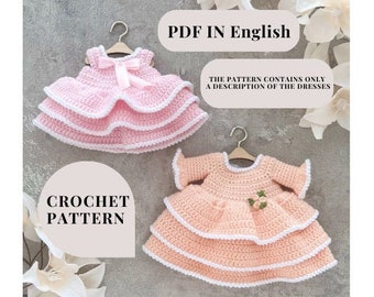 Dress crochet pattern doll dress pattern pdf PATTERN PDF in English pattern amigurumi pink dress for a doll beautiful dress for a doll