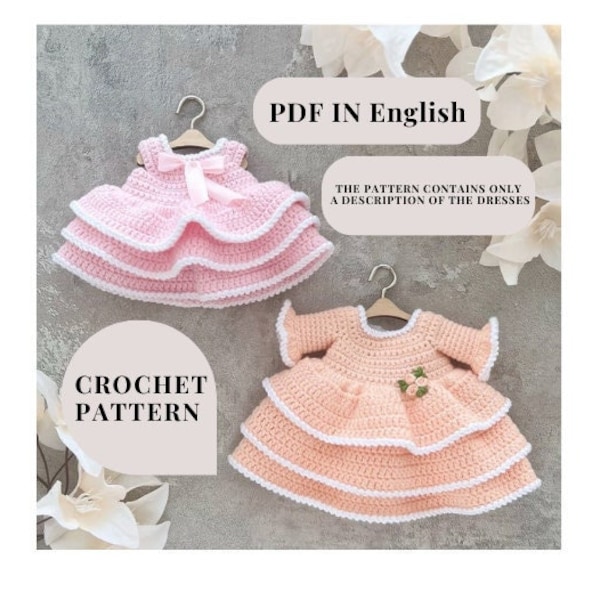 Patron robe au crochet patron robe de poupée pdf PATTERN PDF en anglais patron amigurumi robe rose pour poupée belle robe pour poupée