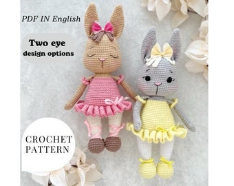 Modèle au crochet lapin PDF en anglais motif animal amigurumi Téléchargement instantané d'un modèle au crochet Lapin en robe