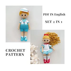 Set 2 in 1 crochet pattern doll PATTERN PDF in English crochet pattern amigurumi doll sailor toy amigurumi toy pattern boy doll sailor