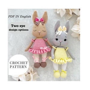 Crochet pattern bunny PDF in English amigurumi animal pattern Instant download of a crochet template Rabbit in a dress