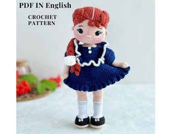 Schema per bambola all'uncinetto in PDF, bambola giocattolo amigurumi con vestito (inglese)