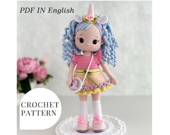 Сrochet pattern doll amigurumi toy pattern Doll in a dress Doll in jumpsuit PDF in English Doll with a bag