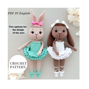 Crochet pattern bunny PDF in English amigurumi animal pattern Rabbit with long ears Rabbit in a dress