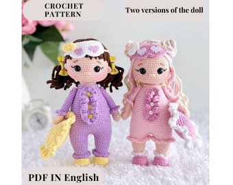 Crochet doll PATTERN PDF in English crochet pattern amigurumi doll stuffed doll pattern amigurumi toy pattern doll in pajamas little doll