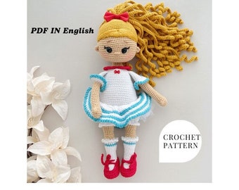 Muñeca crochet PATRON muñeca marinera PDF en inglés patrón crochet muñeca amigurumi muñeco peluche patrón amigurumi juguete patrón muñeca con vestido