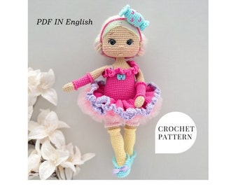 Crochet doll PATTERN amigurumi candy crochet  doll pattern PDF in English doll with a headband doll in a dress