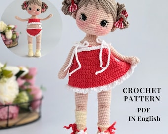 Gehaakte pop PATROON PDF in het Engels haakpatroon amigurumi pop gevulde pop patroon amigurumi speelgoedpop in een pop in een zomerjurk pop