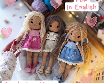 Crochet pattern Aurora the Doll English PDF amigurumi gift for a girl includes clothes soft toy