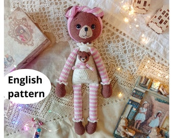 Crochet Amigurumi Pattern Mommy Bear with Baby PDF pattern English Bear DIY animal pattern crochet débutant pattern amigurumi tutorial