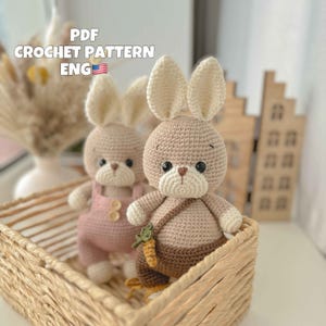 Virkmönster för amigurumikaniner: PDF på engelska, virkade djur