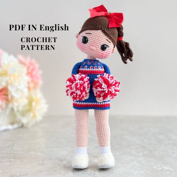 Pattern of a crochet doll PDF in English pattern cheerleader doll pattern of a crochet doll amigurumi pattern of a soft doll amigurumi