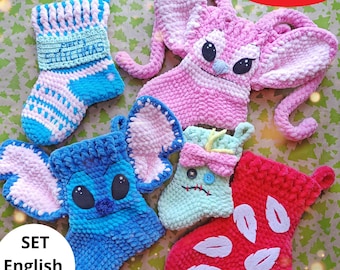 Crochet Christmas Alien Socks Amigurumi Pattern Set 5 in 1 (ENG PDF)