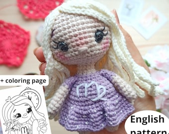 Crochet Virgo Amigurumi Pattern: Zodiac Horoscope Doll (PDF ENG Pattern) bonus coloring page