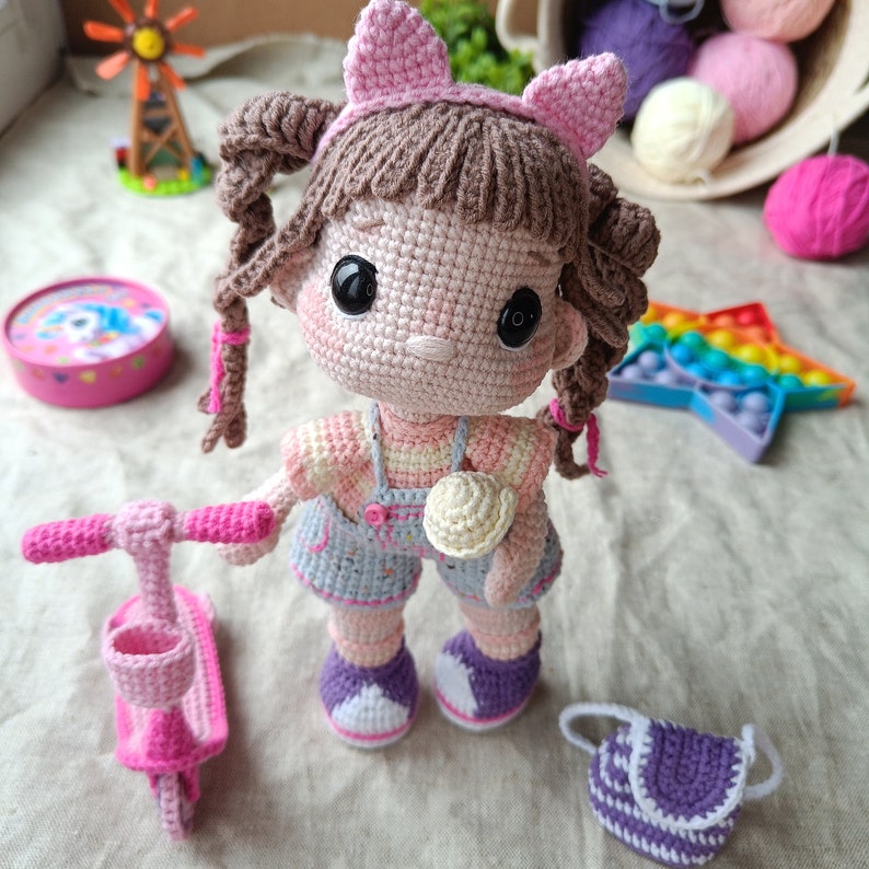Сrochet amigurumi pattern Baby Doll Scooter Backpack Lollipop PDF English pattern doll diy crochet doll pattern amigurumi doll zdjęcie 6