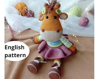 Patron Amigurumi au crochet Fille girafe Patron PDF Girafe anglaise DIY modèle animal en peluche crochet modèle débutant tutoriel amigurumi