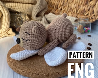 Un ours qui dort sur une fleur Patron Amigurumi au crochet ours PDF Patron anglais jouet au crochet ours et fleurs