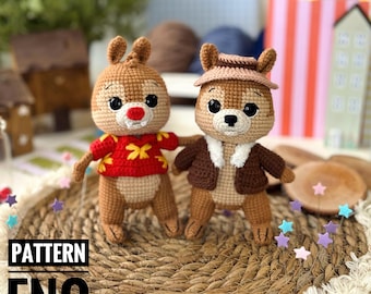 Amigurumi crochet PDF ENG pattern Chipmunks rescuers