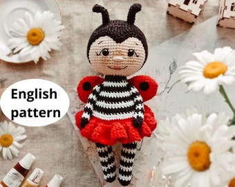 Crochet amigurumi pattern doll ladybug PDF ENGLISH pattern Crochet ladybug crochet top pattern doll diy crochet doll pattern amigurumi doll