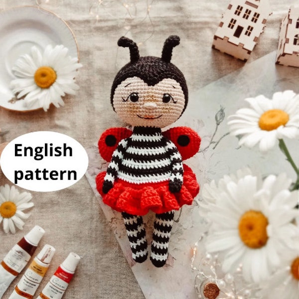 Padrão de boneca joaninha de crochê amigurumi (PDF em inglês)