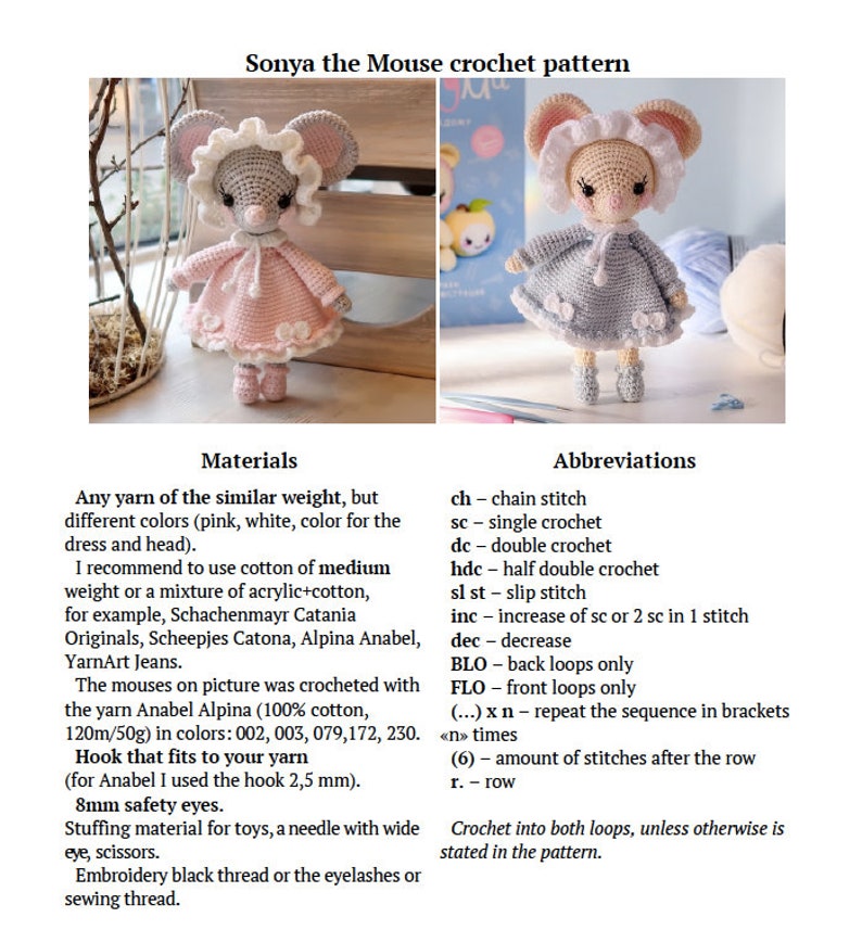 Amigurumi crochet pattern Cute little MOUSE with dress bonnet PDF tutorial Kawaii animal rat pattern image 4