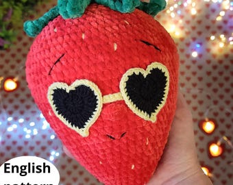 Modèle au crochet de fraises avec des lunettes en forme de coeur : Amigurumi de la Saint-Valentin (PDF)