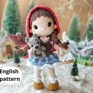 Сrochet amigurumi pattern Little Red Riding Hood Doll PDF English Amigurumi Doll Crochet girl in a red cap wolf basket of pies