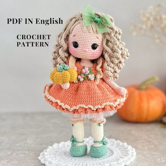 Pattern Crochet Doll PDF in English Pattern Crochet Doll Amigurumi Pattern Soft Doll Amigurumi Toy Doll Dress Pumpkin Doll Etsy